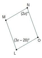 What is the measure of angle l in parallelogram lmno?