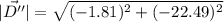 |\vec{D''}|=\sqrt{(-1.81)^2+(-22.49)^2}