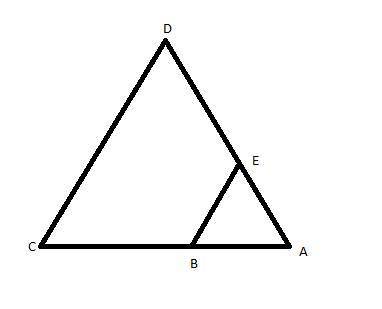 Triangle ABE is similar to triangle ACD. AED and ABC are straight lines. EB and DC are parallel. AE
