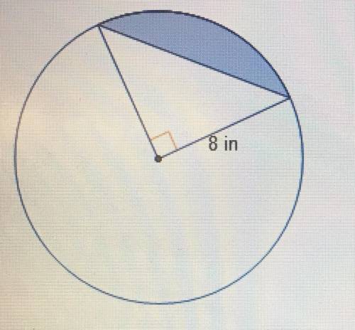 What is the area of the shaded portion of the circle? (16π – 32) in2 (16π – 8) in2 (64π – 32) in2 (6