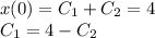 x(0) = C_{1} + C_{2} = 4\\          C_{1} = 4 - C_{2}