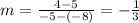 m=\frac{4-5}{-5-\left(-8\right)}=-\frac{1}{3}