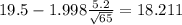 19.5-1.998\frac{5.2}{\sqrt{65}}=18.211