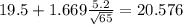 19.5+1.669\frac{5.2}{\sqrt{65}}=20.576