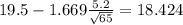 19.5-1.669\frac{5.2}{\sqrt{65}}=18.424