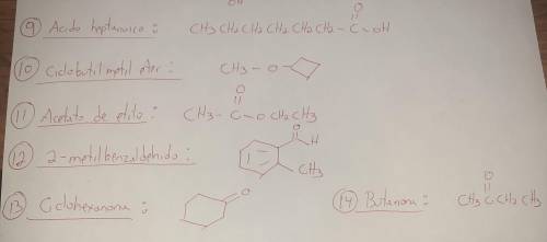 Formula los siguientes compuesto: Dietil eter, Etanol, Propanotriol, Acido Propanodioico, Pentanal,