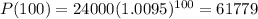 P(100) = 24000(1.0095)^{100} = 61779