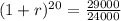 (1+r)^{20} = \frac{29000}{24000}