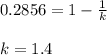 0.2856=1-\frac{1}{k}\\\\k=1.4
