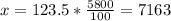 x = 123.5 *\frac{5800}{100}= 7163