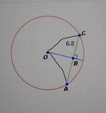 If the blue radius below is perpendicular to the green chord and the segment BC is 6.8 units long wh