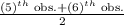 \frac{(5)^{th} \text{ obs.}+ (6)^{th} \text{ obs.} }{2}