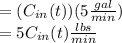 =(C_{in}(t))( 5\frac{gal}{min})\\=5C_{in}(t)\frac{lbs}{min}