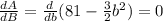 \frac{dA}{dB}=\frac{d}{db}(81-\frac{3}{2}b^2 )=0