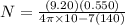 N = \frac{(9.20)(0.550)}{4\pi\times10{-7}(140)}