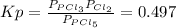 Kp = \frac{P_{PCl_3}P_{Cl_2}}{P_{PCl_5}} = 0.497