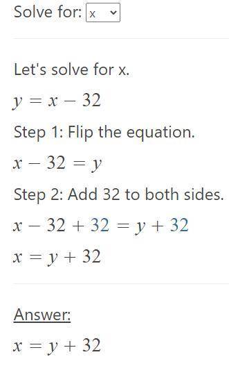Find a solution to the linear equation y equals 8x-32