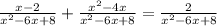 \frac{x-2}{x^{2}-6x+8}+ \frac{x^{2}-4x }{x^{2}-6x+8}= \frac{2}{x^{2}-6x+8 }