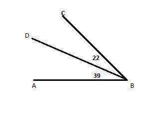 If m∠ABD=39 and m∠DBC=22 what is m∠ABC PLEASE HELP