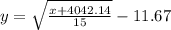 y = \sqrt{\frac{x+4042.14}{15}}-11.67