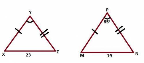 In the triangles, XY = MP and YZ = PN. Triangles Y X Z and P M N are shown. The length of side X Z i