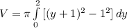 V = \pi \int\limits^2_0 {[(y+1)^{2} - 1^{2}]} \, dy