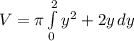 V=\pi \int\limits^2_0 {y^{2}+2y} \, dy