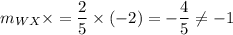 m_{WX}\times =\dfrac{2}{5}\times (-2)=-\dfrac{4}{5}\neq -1