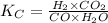K_C = \frac{H_2\times CO_2}{CO\times H_2O}