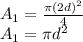 A_1 = \frac{\pi (2d)^2 }{4}\\A_1 = \pi d^2
