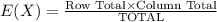 E(X)=\frac{\text{Row Total}\times \text{Column Total}}{\text{TOTAL}}
