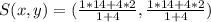 S(x,y) = (\frac{1 * 14 + 4 * 2}{1+4}, \frac{1 * 14 + 4 * 2}{1+4})