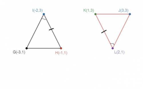 Hannah notices that segment HI and segment KL are congruent in the image below: Two triangles are sh