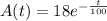A(t)=18e^{-\frac{t}{100} }