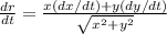 \frac{dr}{dt}=\frac{x(dx/dt)+y(dy/dt)}{\sqrt{x^2+y^2}}
