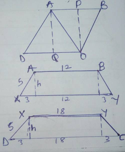 Three congruent isosceles triangles $DAO$, $AOB$ and $OBC$ have $AD=AO=OB=BC=10$ and $AB=DO=OC=12$.