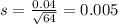 s = \frac{0.04}{\sqrt{64}} = 0.005