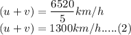 (u+v) = \dfrac{6520}{5} km/h\\(u+v) = 1300 km/h ..... (2)