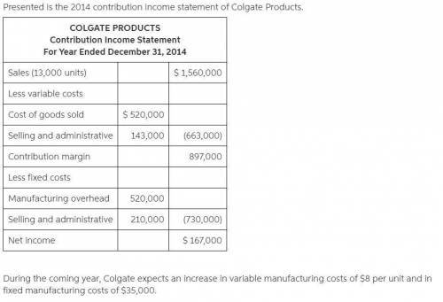During the coming year, Colgate expects an increase in variable manufacturing costs of $8 per unit a