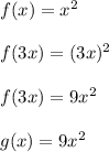 f(x)=x^2\\\\f(3x)=(3x)^2\\\\f(3x)=9x^2\\\\g(x)=9x^2