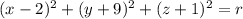 (x-2)^2+(y+9)^2+(z+1)^2=r