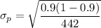 \sigma_p= \sqrt{\dfrac{0.9(1-0.9)}{442}}