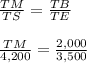 \frac{TM}{TS} = \frac{TB}{TE} \\\\  \frac{TM}{4,200} = \frac{2,000}{3,500}