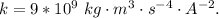 k = 9*10^{9}  \ kg\cdot m^3\cdot s^{-4} \cdot A^{-2}.