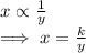 x \propto \frac{1}{y} \\\implies x = \frac{k}{y}