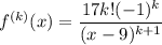 f^{(k)}(x)=\dfrac{17k!(-1)^k}{(x-9)^{k+1}}
