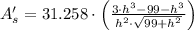 A'_{s} = 31.258\cdot \left(\frac{3\cdot h^{3}-99-h^{3}}{h^{2}\cdot \sqrt{99+h^{2}}} \right)