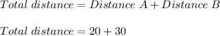 Total\;distance = Distance\;A + Distance\;B\\\\Total\;distance = 20+30