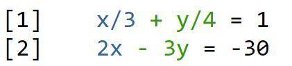 What is the value of y in the solution to the system of equations? One-thirdx + One-fourthy = 1 2x –