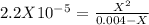 2.2X10^-^5=\frac{X^2}{0.004-X}